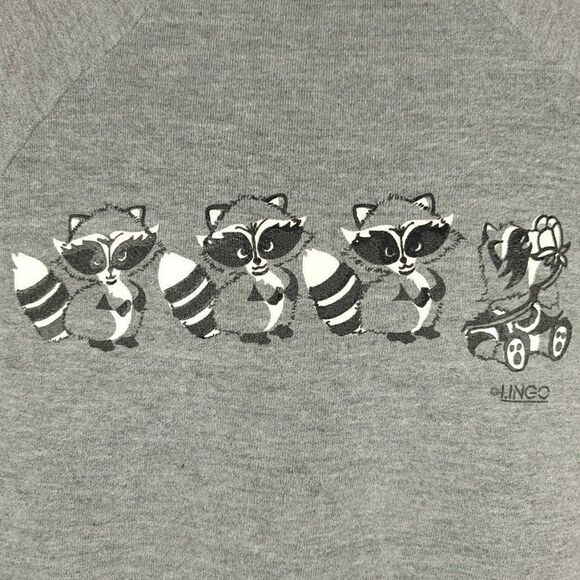 Raccoon Sweatshirt Vintage 80s Trash Panda Bandit Made In USA Mens Size Small - Picture 2 of 6